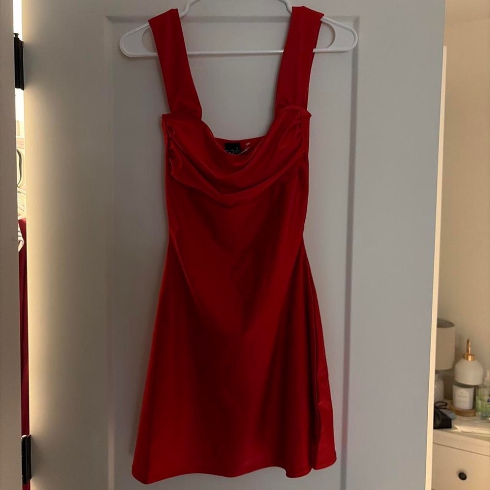 Red Satin Cowl Neck Mini Dress